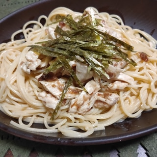 梅と鶏胸肉のマヨわさび冷製パスタ